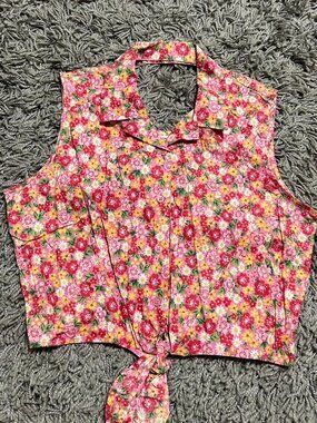 Y2K Retro Boho Floral Tank Top Size XL Girls Fits Womens S/M